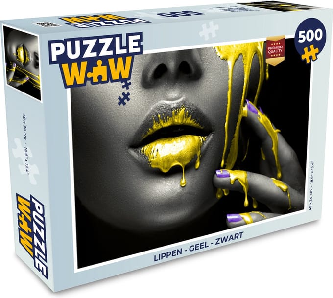 Puzzel Lippen - Geel - Zwart - Legpuzzel - Puzzel 500 stukjes