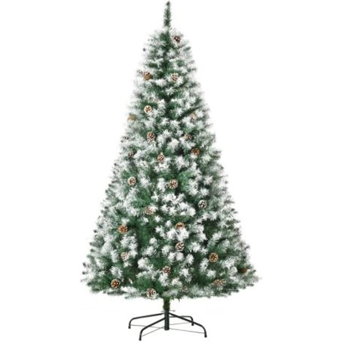 Sapin de Noël artificiel - MUVOE - 180 cm - 800 branches - 61 pommes de pin - pointes enneigées