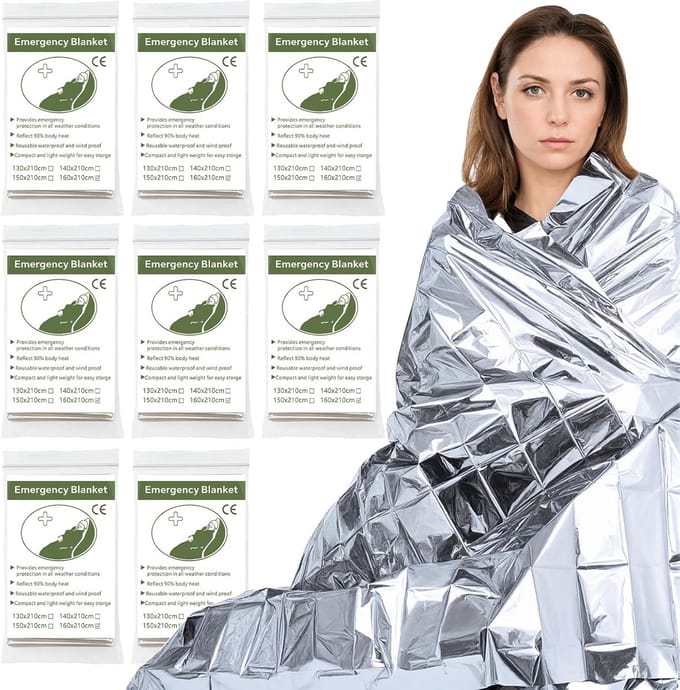 Nooddekens Set van 2, Survival Folie Thermisch Reflecterend voor Buitenactiviteiten en EHBO