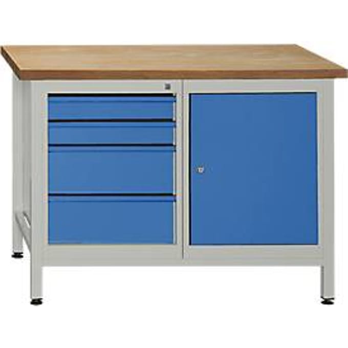 Werkbank met 1 deur, 1 legborden en 4 schuifladen