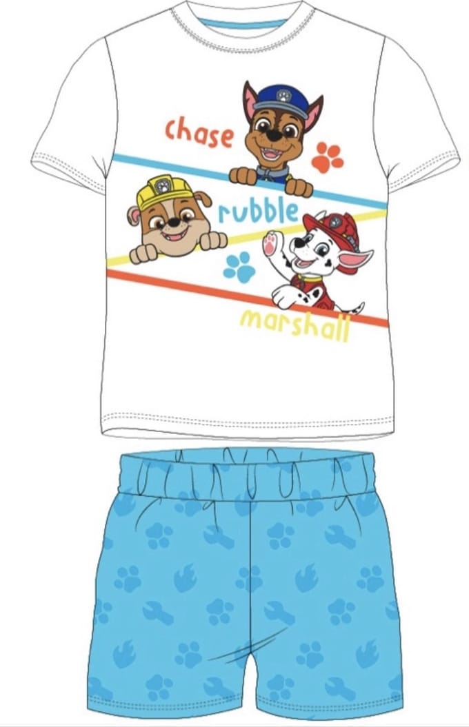 Paw patrol Shortama Katoen Wit-Blauw Maat 128