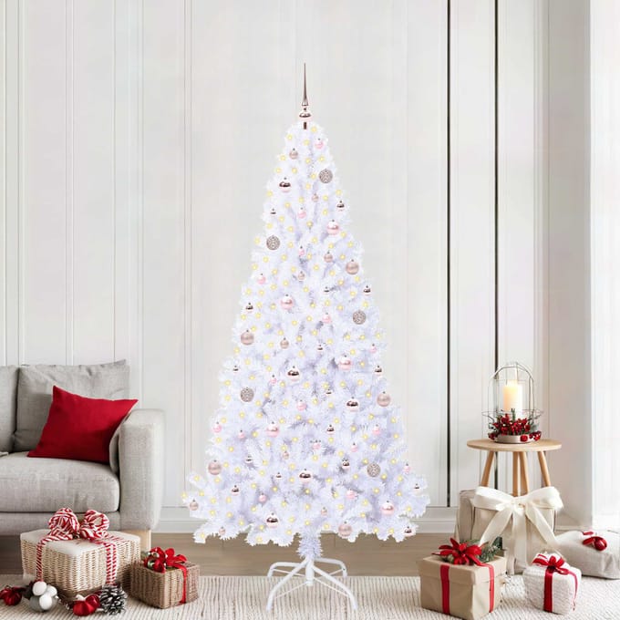 vidaXL - Kunstkerstboom - met - 300 - LED - Wit - 210 - cm - PVC - en - Staal