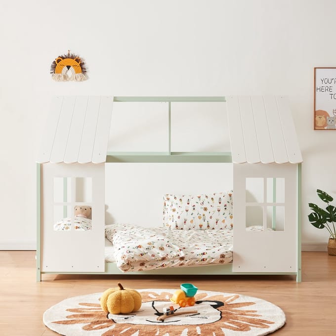 Kinderbed Tostedt huisbed grenen mint en wit 140x200 cm [en.casa]