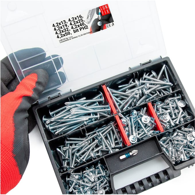 LUN FIX - Zelftappende schroeven - 290 stuks - met koffer en bit - assortiment