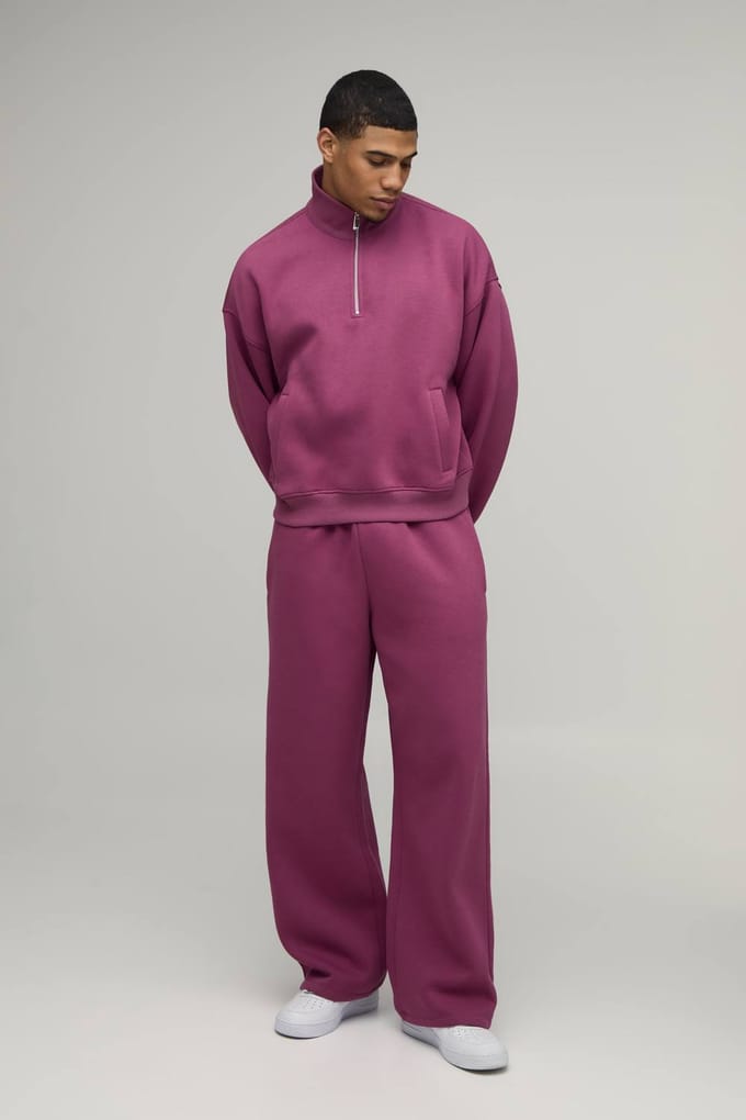 Oversized Ruime Slouchy Kwart Rits Tunnelhals Trainingspak | Purple | Size Medium