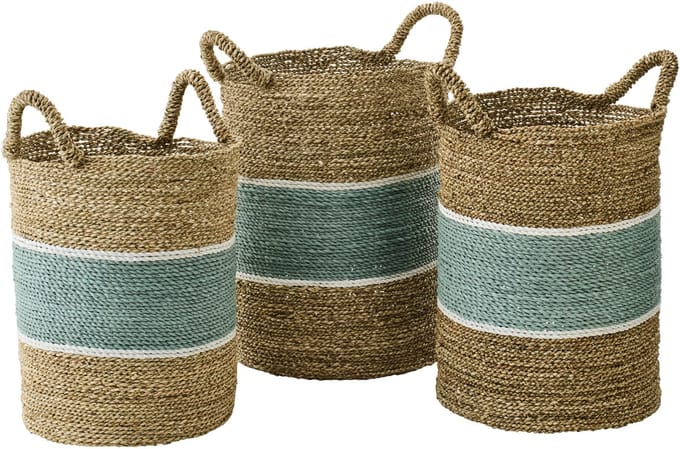 J-Line mand Gestreept - zeegras - naturel/turkoois - set van 3
