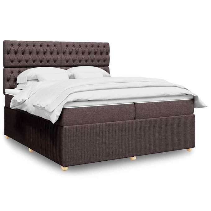 vidaXL - Boxspring - met - matras - stof - donkerbruin - 200x200 - cm