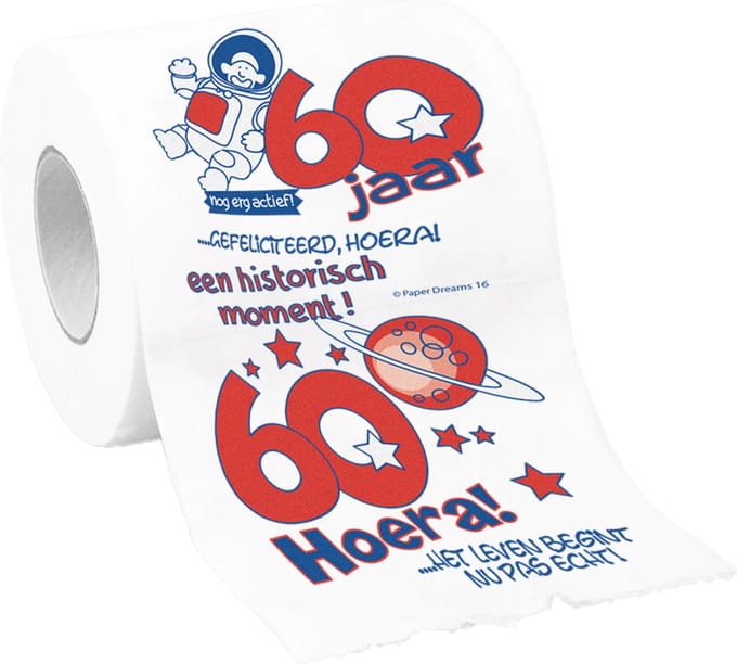 Grappig toiletpapier | Thema: Cartoon | Leeftijd: 60 jaar | Lengte: 8cm | Breedte: 10cm
