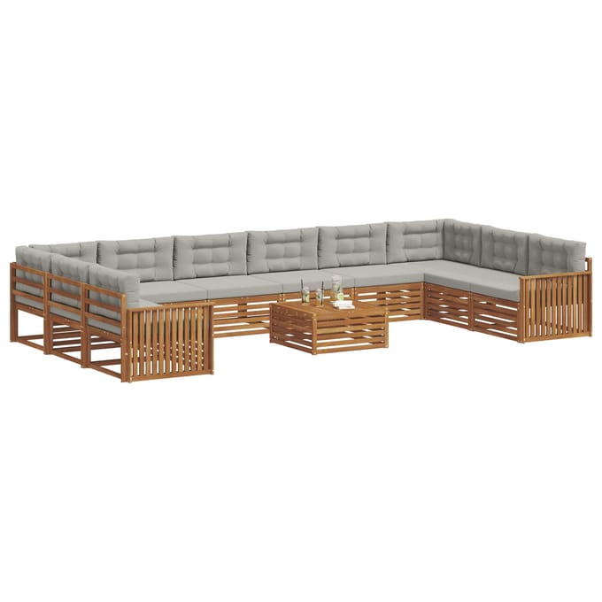 vidaXL - Sofa-Sets - 11 - st - Natuurlijk - en - Licht - Grijs - Massief - Acacia - Hout