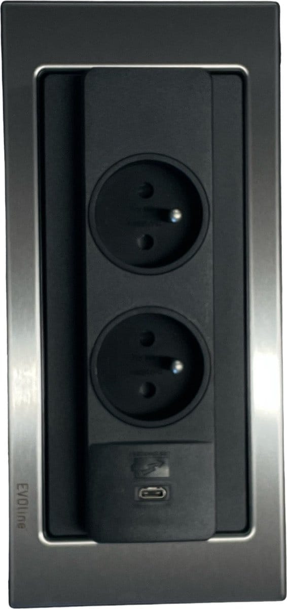 Evoline backflip rvs 2x stopcontact en USB-A lader