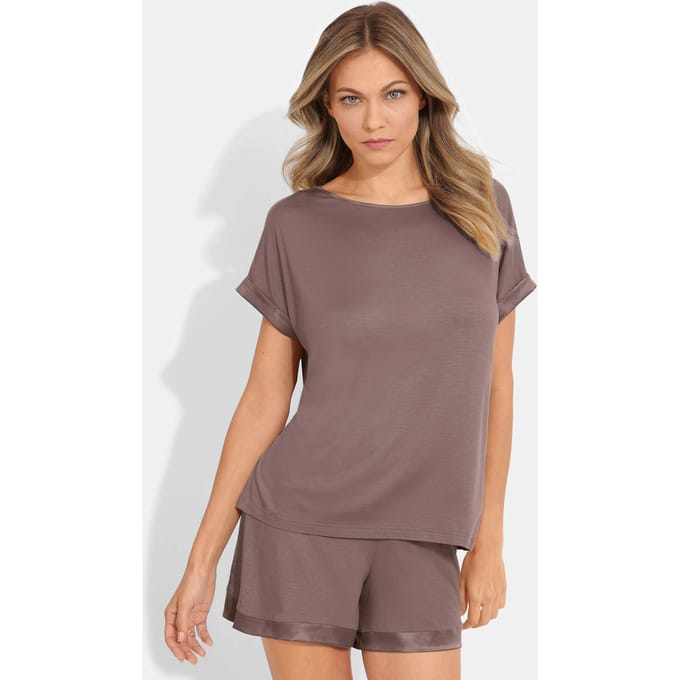 Pyjamashort met satijnen biesjes - bruin - Gr. M van Goldner Fashion