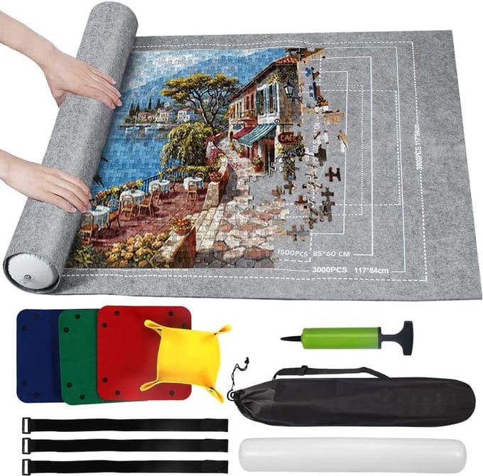 Puzzelmat tot 3000 stukjes - Grijze rolmat voor puzzelopberging