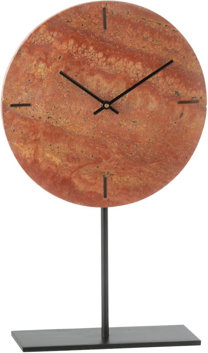 J-Line klok Rond Marmer - steen - terracotta/zwart