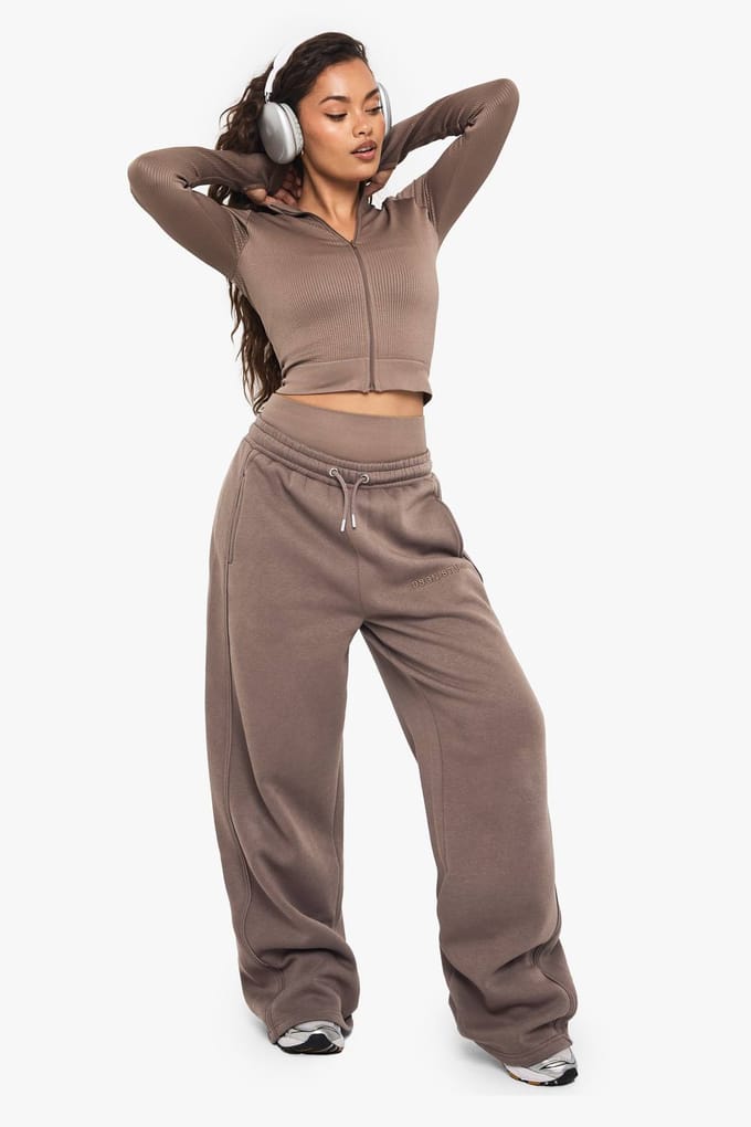 Dames Boohoo Basics Naadloze Rib Zip-Through Jas | Mokka | Maat: Medium