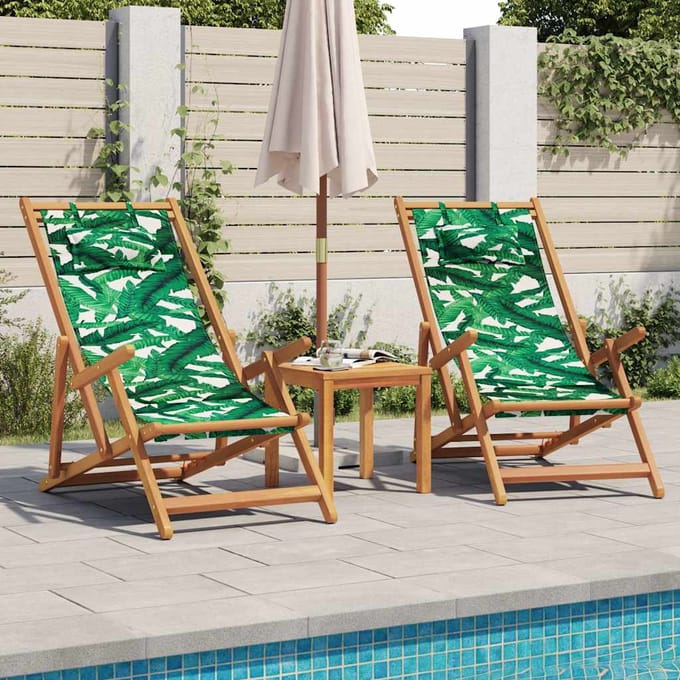 Opvouwbare strandstoel met bladerpatroon Massief eucalyptus houten frame Stoffen zitting