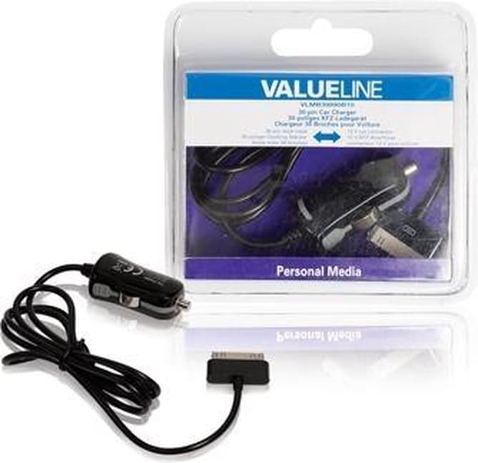 Valueline 30-pins autolader met vaste kabel - 2,1A - 1 meter
