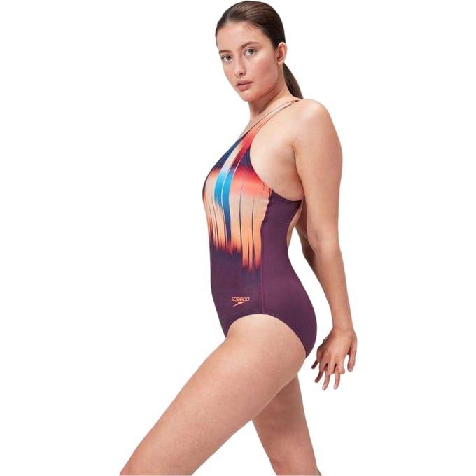 Speedo Dames/Dames Medalist Digitaal afgedrukt eendelig zwempak (Pruim/Rood)