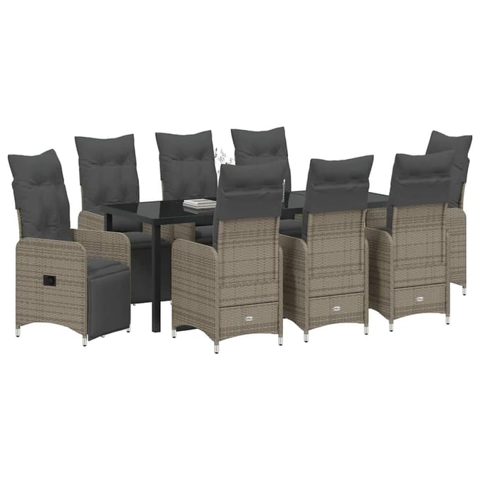 vidaXL - Tuin - Eettafel - Set - 9 - st - Grijs - poly - rattan