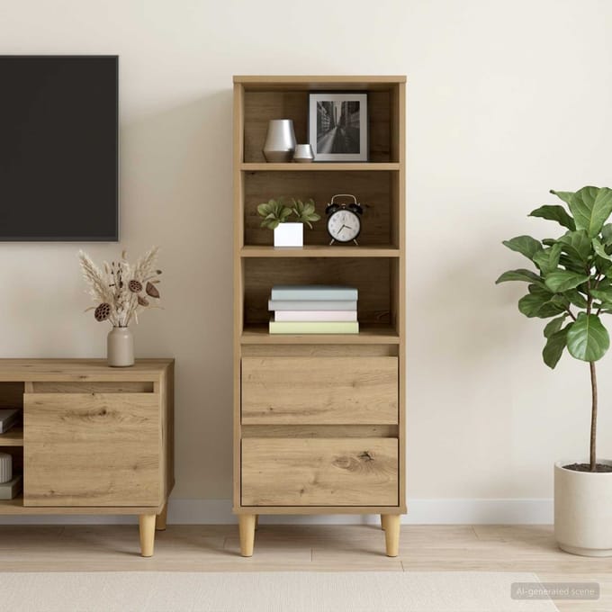 vidaXL - Highboard - Artisanaal - eiken - 40 - x - 36 - x - 110 - cm - Bewerkt - hout