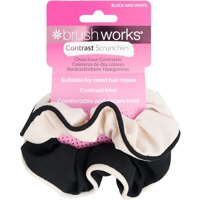 brushworks Contrast Scrunchies - Black & White - 2 Pack