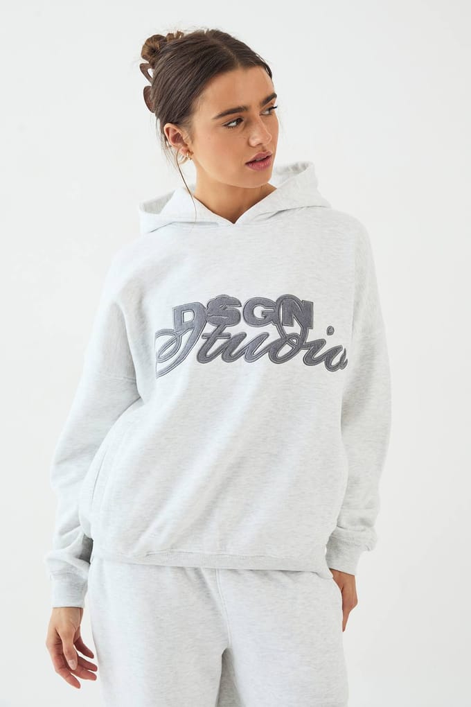 Dames DSGN Studio Badstof Applique Oversized Hoodie | Asgrijs | Maat: Medium