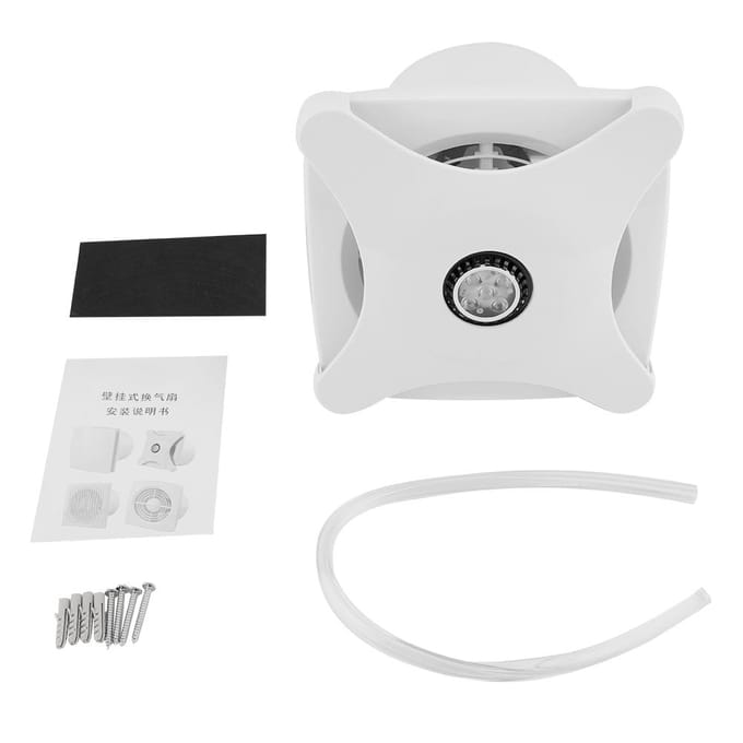 Afzuigventilator voor thuisventilatie met LED-verlichting, wandmontage voor de badkamer. white