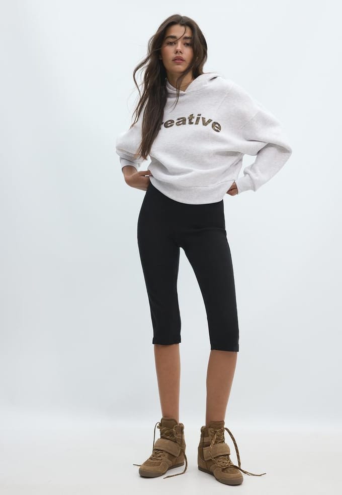 Stradivarius Sweater met capuchon en tekstprint  Grijs melange XS