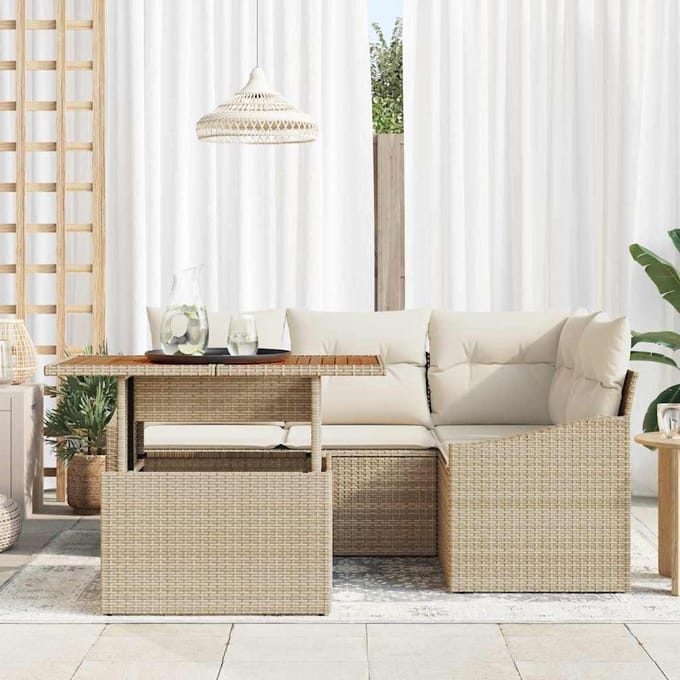 vidaXL - Tuinbank - Set - 5 - st - Beige - poly - rattan