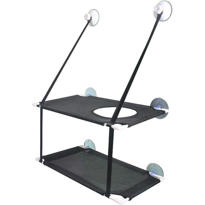 Hamac pour chat à double couche, installation suspendue, ventouse solide, perchoir souple pour fenêtre de chat, siège de repos noir