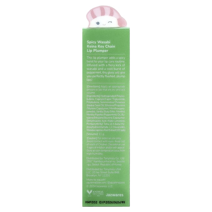 TonyMoly, Originele Squishmlows™, Keina Sleutelhanger Lip Plumper, Pittige Wasabi, 11g beige