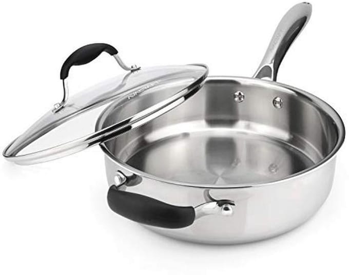 Tri-Ply RVS Saute Pan met Deksel - 3,5 Quart Koekenpan voor Inductie