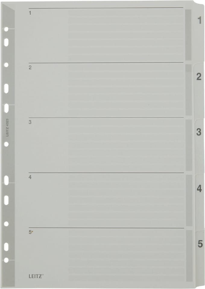 LEITZ Tabbladen A4 1-5 grijs 5-delig met mylarkarton en folieversterking