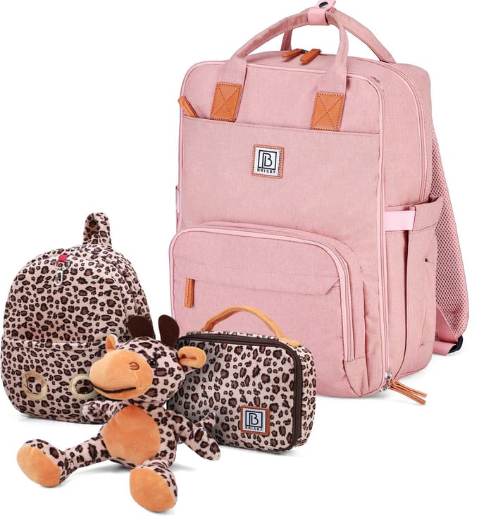 Brisby Luiertas Original - Roze - Kinderrugzak - 1.5L kinderlunchtas Giraffe