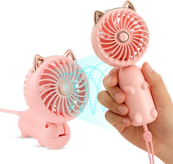 Opvouwbare Handventilator - Draagbare Mini USB Ventilator - Met Herlaadbare Batterij - 3 Snelheden - Roze