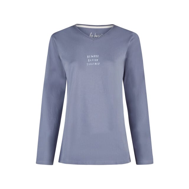 By Louise Dames Pyjama Set Lang V-Hals Donkerblauw Gebloemd - Maat M