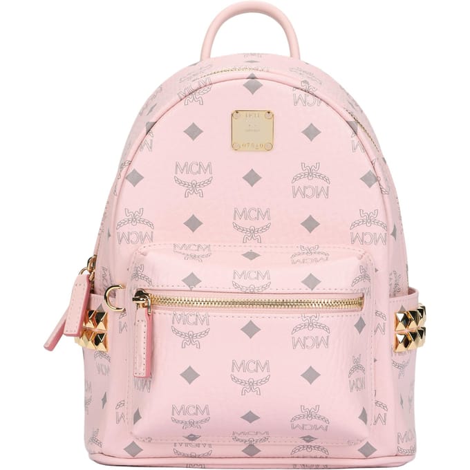 MCM Stark Logo Print Kunstleer Mini Rugzak Damesrugzak Lichtroze MMKFAVE13QH001 Basic Set (Bag+Dust Bag)