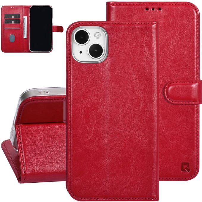 UNIQ Accessory Back Cover - Rood - Hoesje voor iPhone 15 & 14 Plus - Pasjeshouder & Standaardfunctie