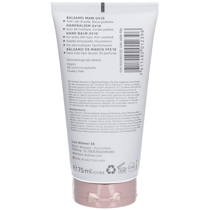 Louis Widmer Bodycare Handbalsem Uv 10 Zonder Parfum 75ml