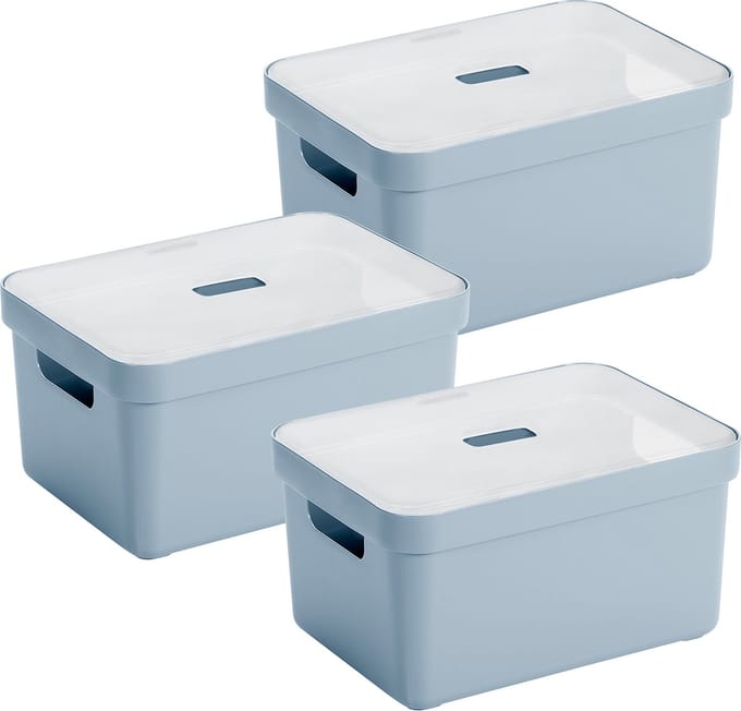 Sunware Sigma Home opbergbox 5L - Set van 3 - Blauw/Transparant
