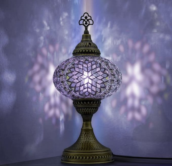 Mozaiek Lamp - Handgemaakte Nachtlamp - 1 stuk - Paars en Messing Basis