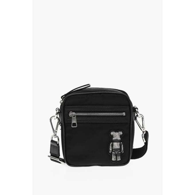 Nylon BEARBRICK crossbodytas met leren afwerking in zwart