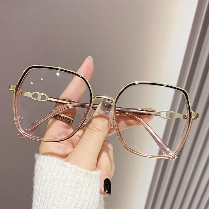 Vintage Vierkant Metalen Glitters Frame Leesbril Dames Oversized Optisch Anti Blauw Licht Op Sterkte Bril 2.5