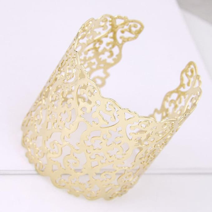 Mode, Metaal Eenvoudig Holle Bloemrank Ultrabreed Overdreven Temperament Open Armband white