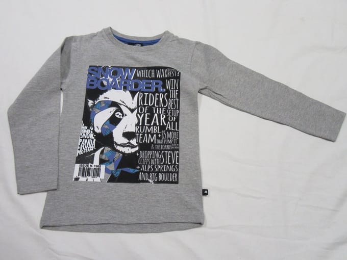 rumbl , tshirt lange mouw grijst , jongen , snow boarder 104/110