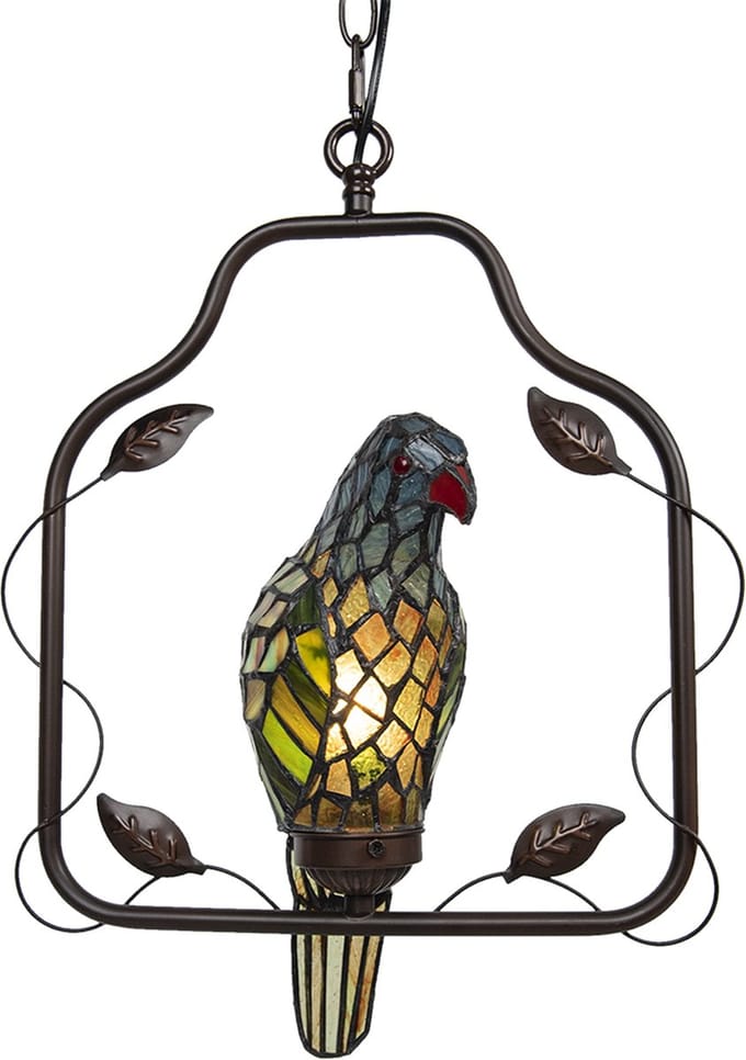 Lumilamp Plafondlamp Tiffany Papegaai Bruin Blauw Metaal