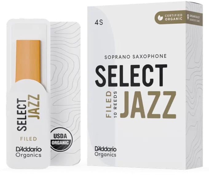 D'Addario Woodwinds ORSF10SSX4S Organic Select Jazz Sopraansaxofoonriet, 4 Soft, 10-pack