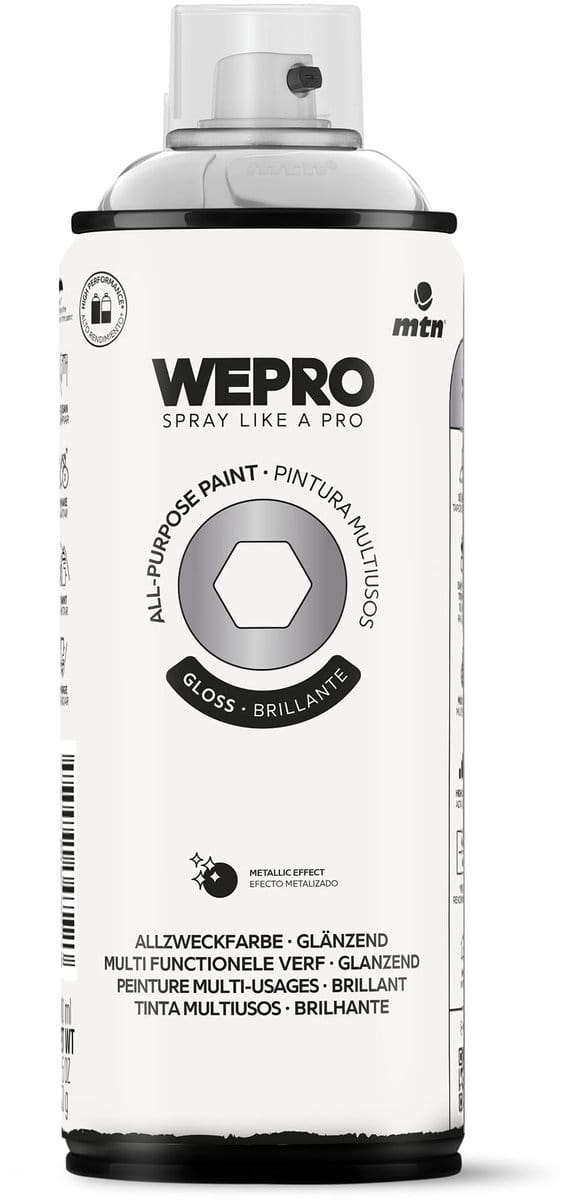 Spuitbus Zilver Glans MTN WEPRO ALL-PURPOSE PAINT 400ML