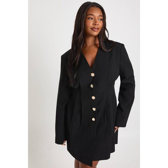 boohoo Dames Plus High Neck Kant Satin Gestructureerde Mini Jurk | Zwart | Maat: 46
