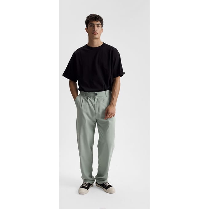 Heren Relaxed Fit Plissé Rechte Pantalon