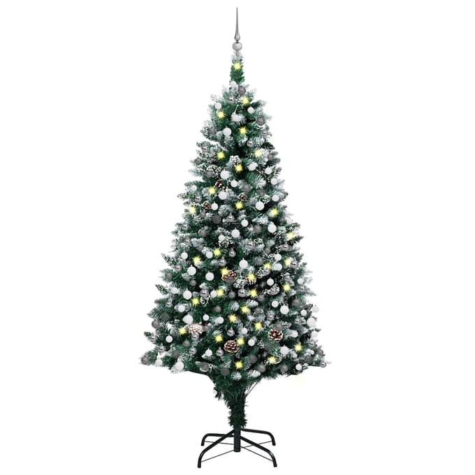 vidaXL - Kunstkerstboom - met - LED - en - kerstballen - en - dennenappels - 210 - cm